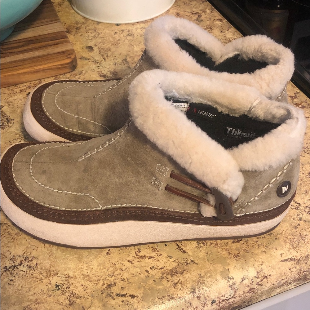 Merrell Suede Shearling-Lined Ankle Booties - Taupe & Brown